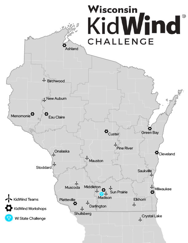 Map of where KidWind has been in Wisconsin